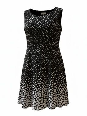 Kasper Black & White Polka Dot Sleeveless Midi Dress